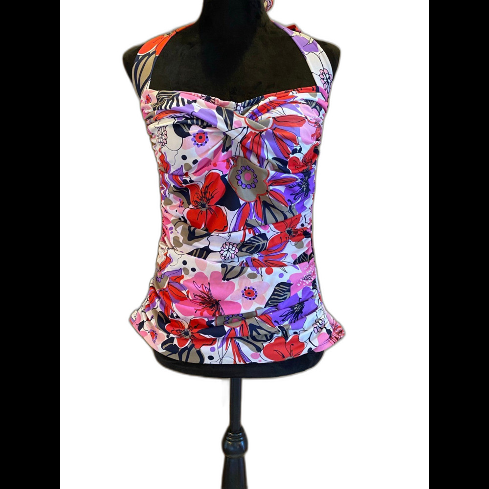 Womens Halter Swim Bikini Top with Ruching on sides & front Size 14‎ Pink